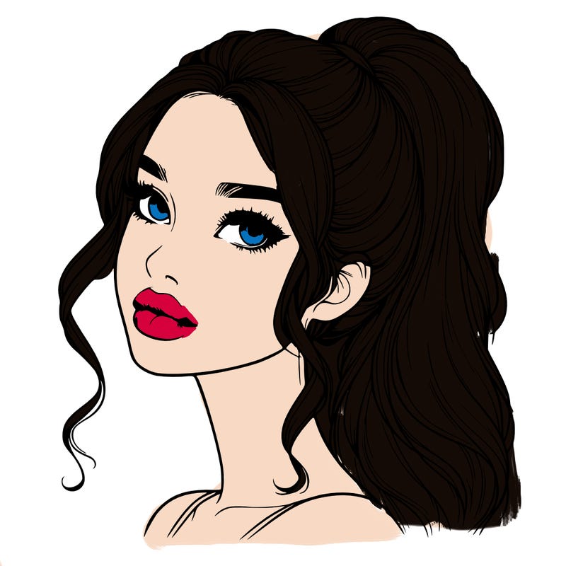 realistic girl with a ponytail on her hair and lips