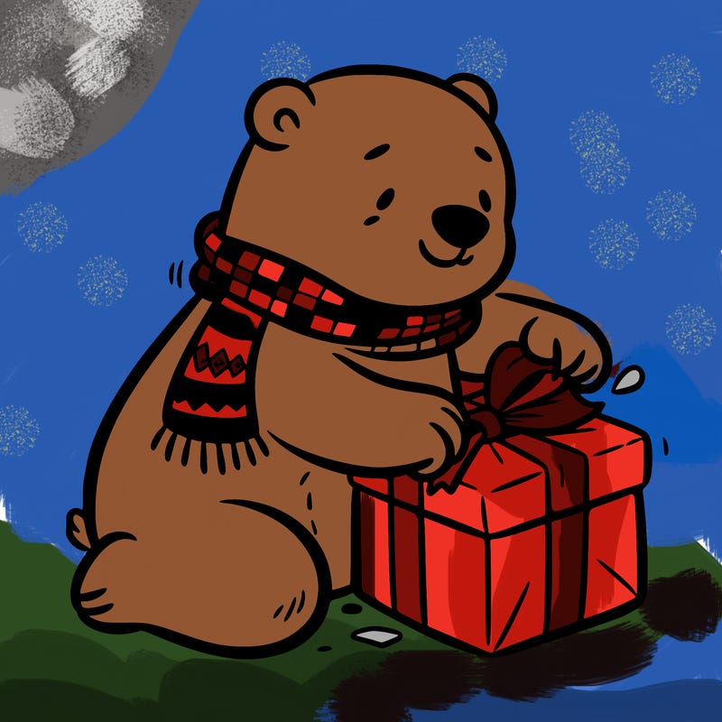 polar bear wrapping a present