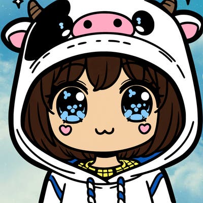 kawaii girl with cow hoodie