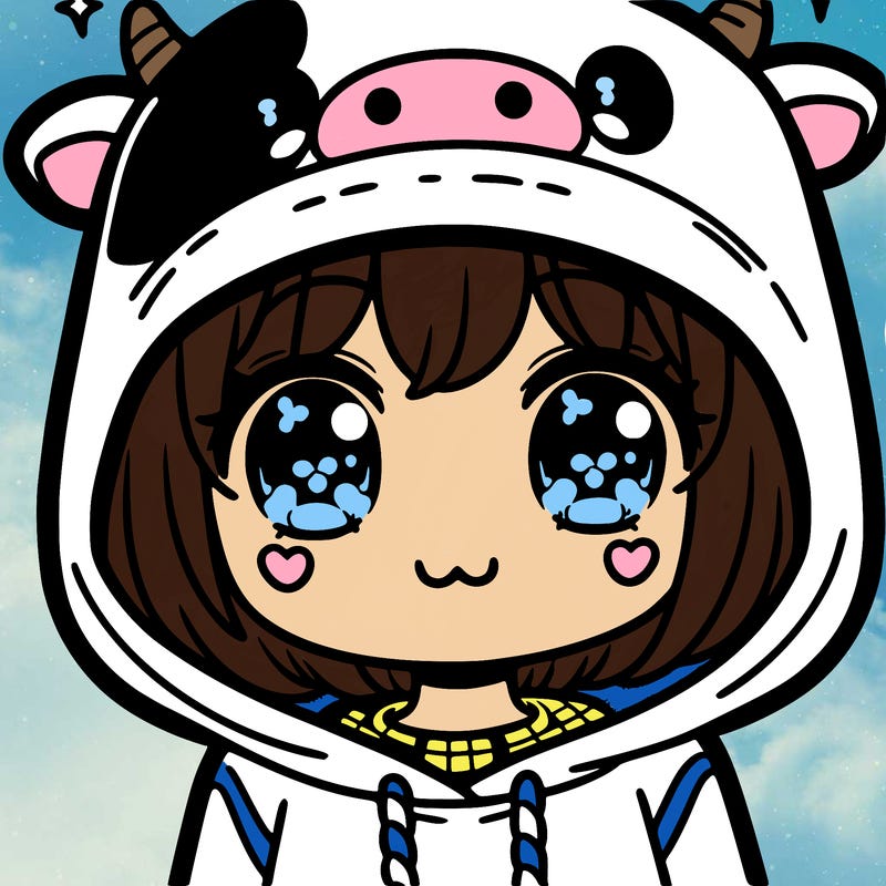 kawaii girl with cow hoodie