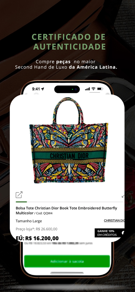 Etiqueta Única - Mala tote bordada Christian Dior exibida na aplicação de revenda de luxo Etiqueta Única com um banner de certificado de autenticidade