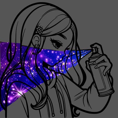 a realistic girl spray painting