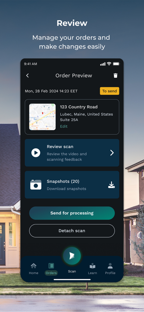 CubiCasa | 2D & 3D Floor Plans - CubiCasa app interface for reviewing and managing property scan orders