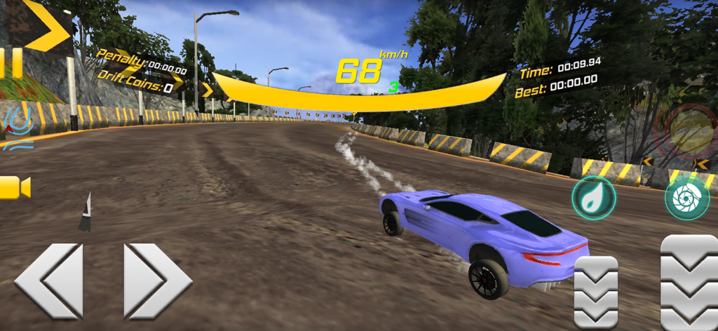 Real Drift Racer : Car Game - Um carro esportivo roxo fazendo drift em uma pista de montanha no Real Drift Racer