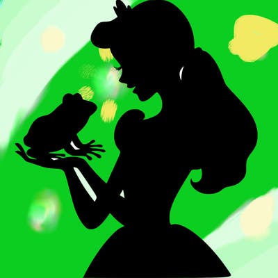 a shadow of a princess holding a frog realistic