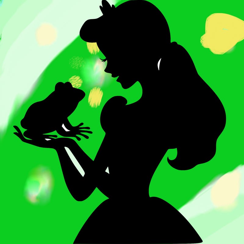 a shadow of a princess holding a frog realistic