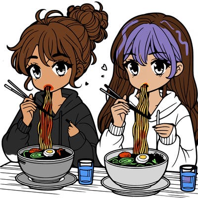 girls eating ramen