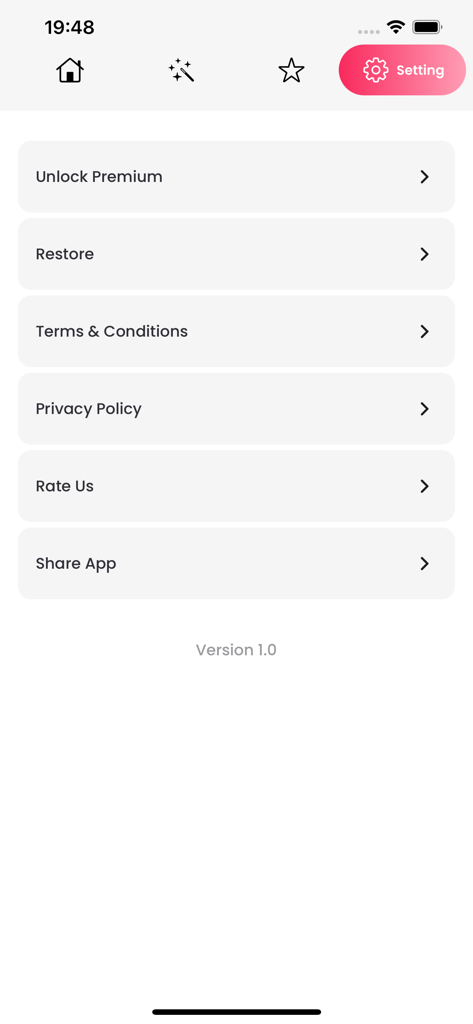 AR Drawing - Trace to Sketches - The settings menu screen of the AR Drawing Trace to Sketches app showing options like Unlock Premium and Privacy Policy