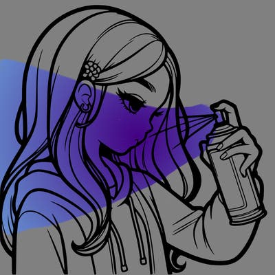 a realistic girl spray painting