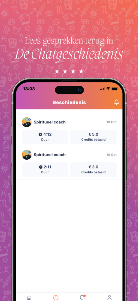 ParaVisie - ParaVisie app chat history screen showing past sessions with spiritual coaches