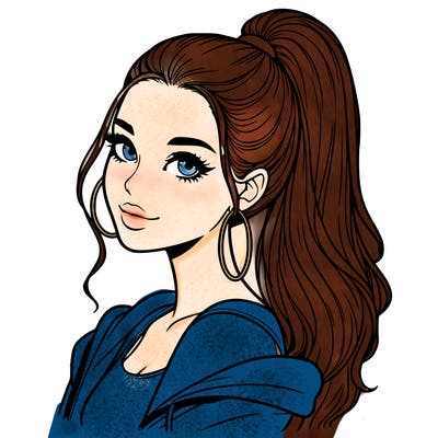 realistic girl with a high ponytail