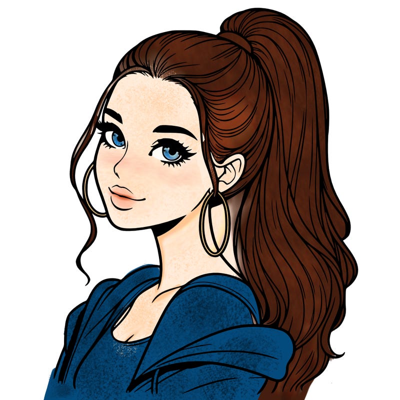 realistic girl with a high ponytail