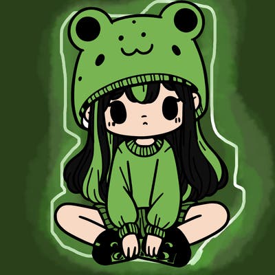 a girl wearing a frog hat and some frog socks