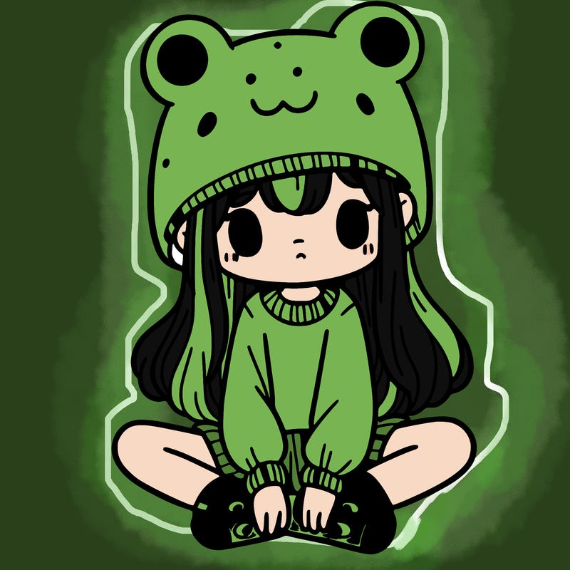 a girl wearing a frog hat and some frog socks