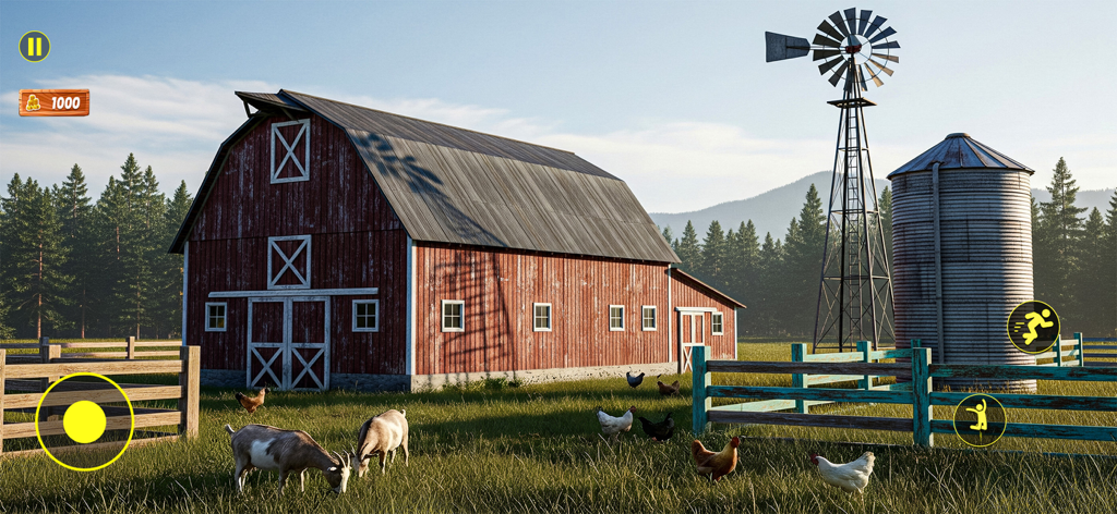 Ranch Life Farming Simulator! - Ranch Life Farming Simulatorからの平和な田舎の風景にある赤い納屋と家畜