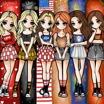 a group of girls realistic