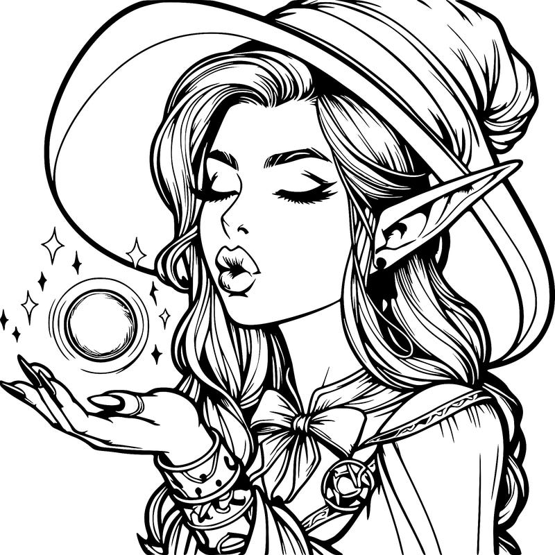 realistic elf casting a spell with lips