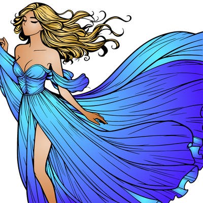 realistic woman in dress flowing the the wind