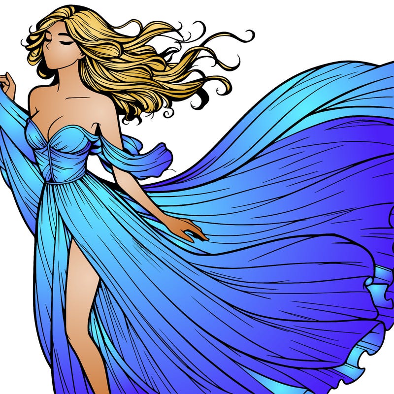 realistic woman in dress flowing the the wind