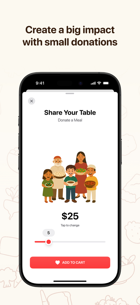 İHH İnsani Yardım Vakfı - Interface de l'application IHH montrant l'écran de don 'Partagez votre table' avec l'illustration d'une famille.