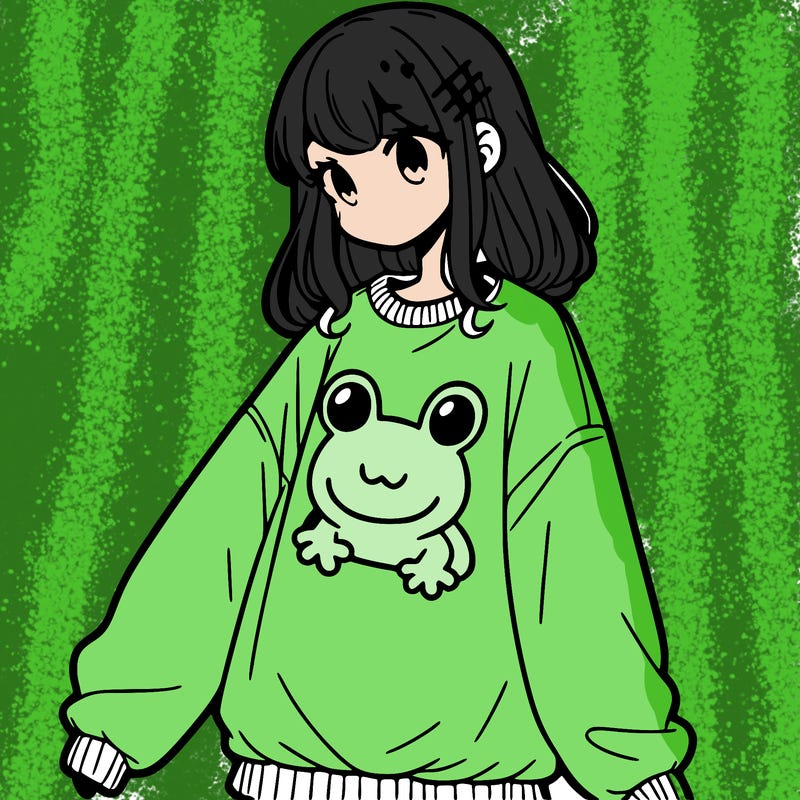 girl wearing frogging sweatshirt