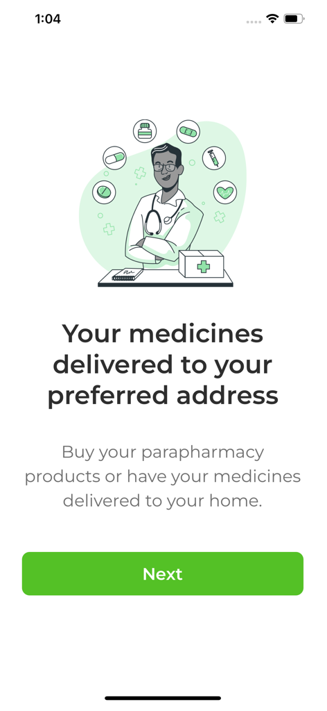 Pharmao - Livraison pharmacie - Pharmao app onboarding screen showing home delivery service for medicines and parapharmacy