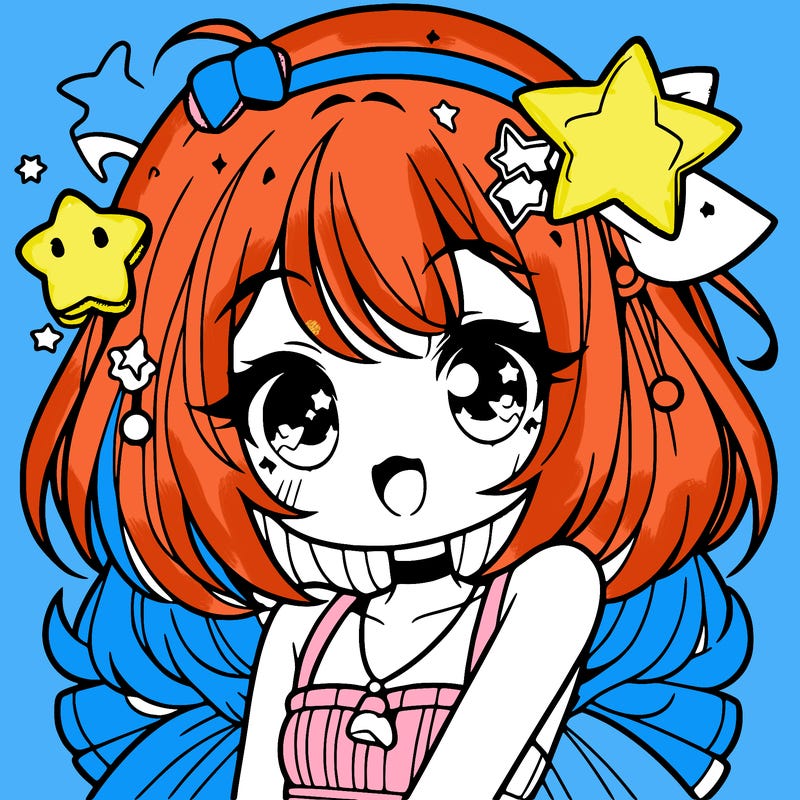 cute anime girl with star accessories