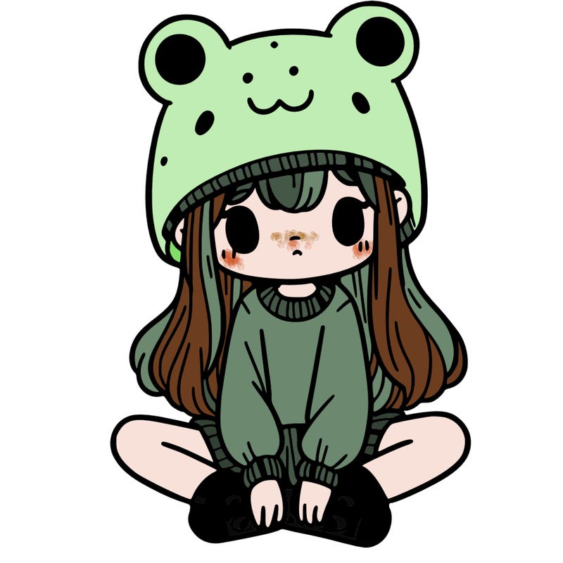a girl wearing a frog hat and some frog socks