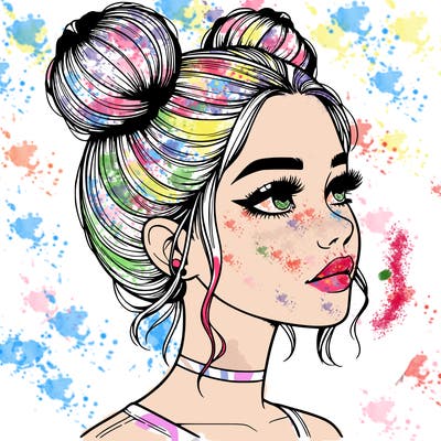 realistic girl with buns on the top of her head