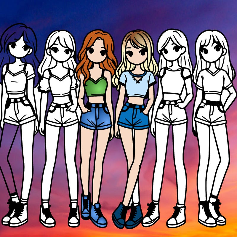 a group of girls wearing crop tops and shorts