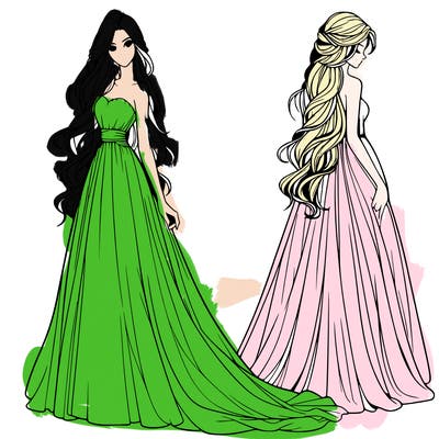 realistic woman with long flowing dress