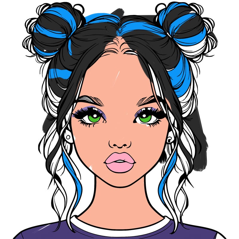realistic girl with two buns in hair and lips
