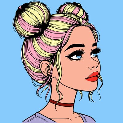 realistic girl with buns on the top of her head