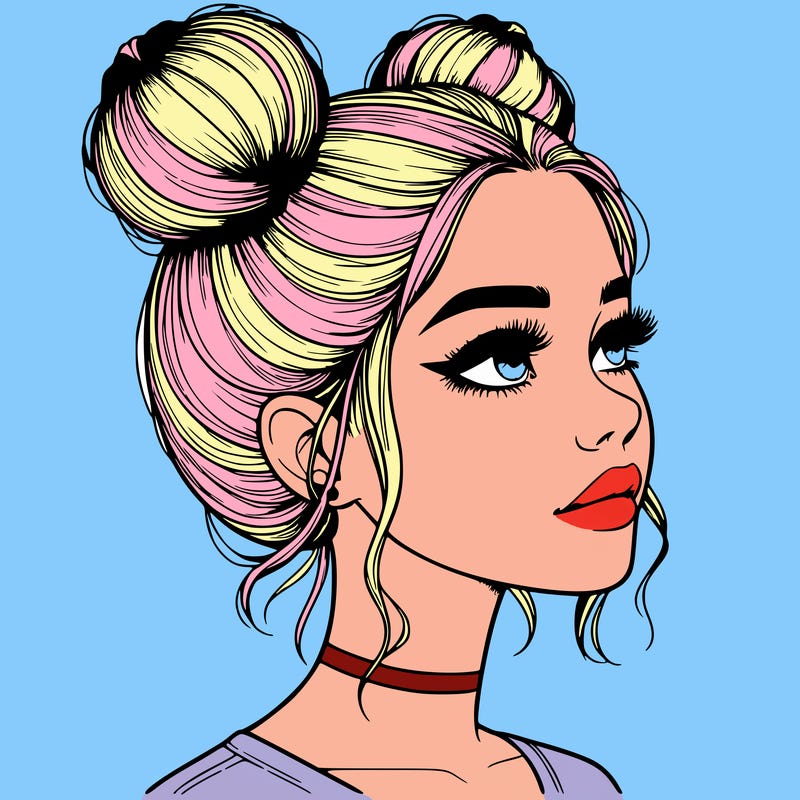 realistic girl with buns on the top of her head