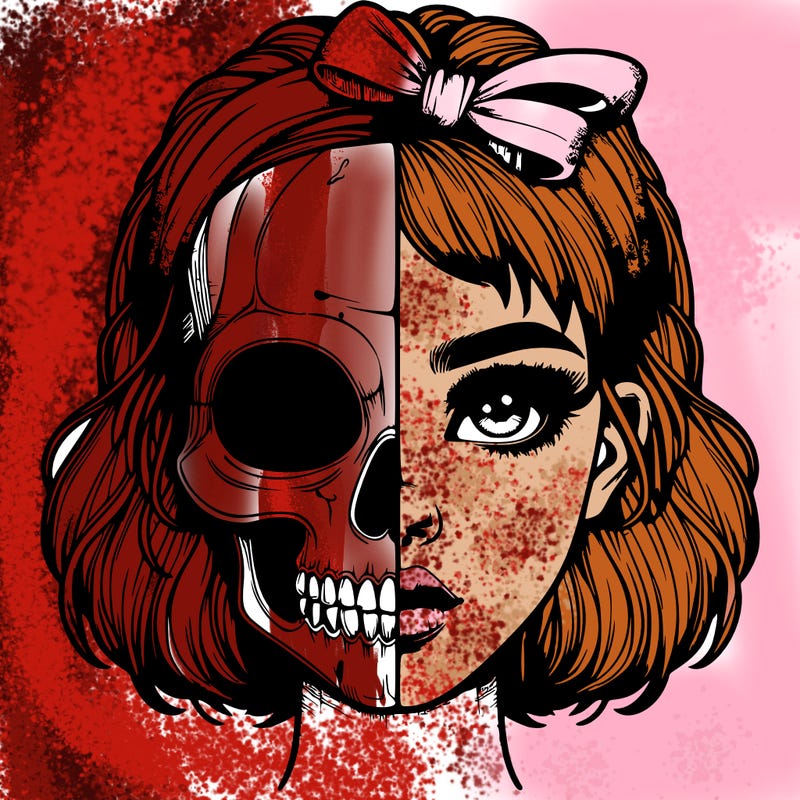realistic girl with half skull mask