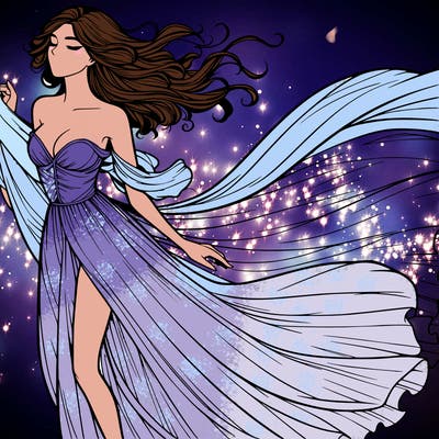 realistic woman in dress flowing the the wind