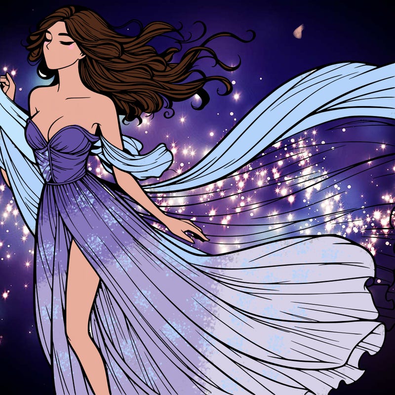 realistic woman in dress flowing the the wind