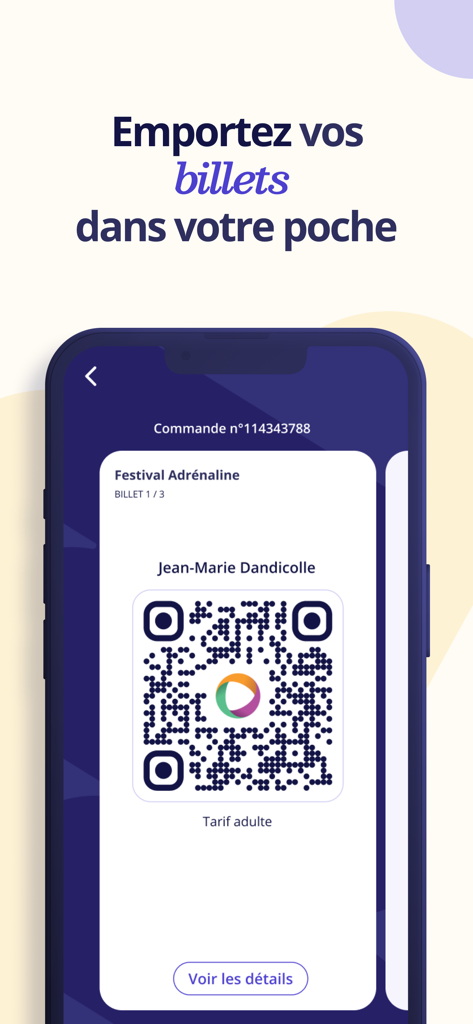 HelloAsso - A digital event ticket displayed on the HelloAsso mobile app with a scannable QR code