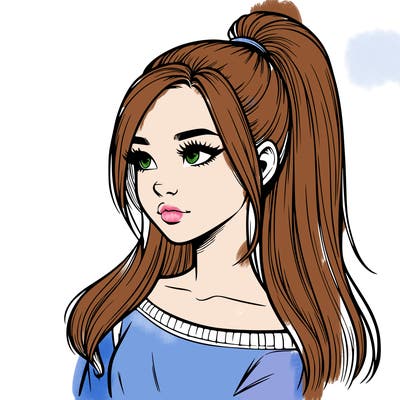 realistic girl with a high ponytail