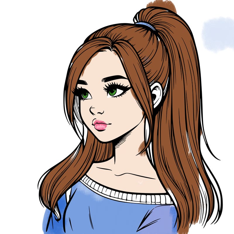 realistic girl with a high ponytail