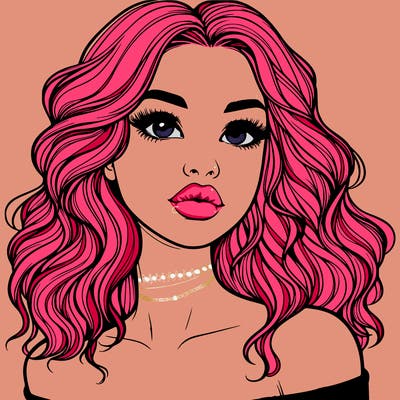 realistic girl with wavy hair and lips