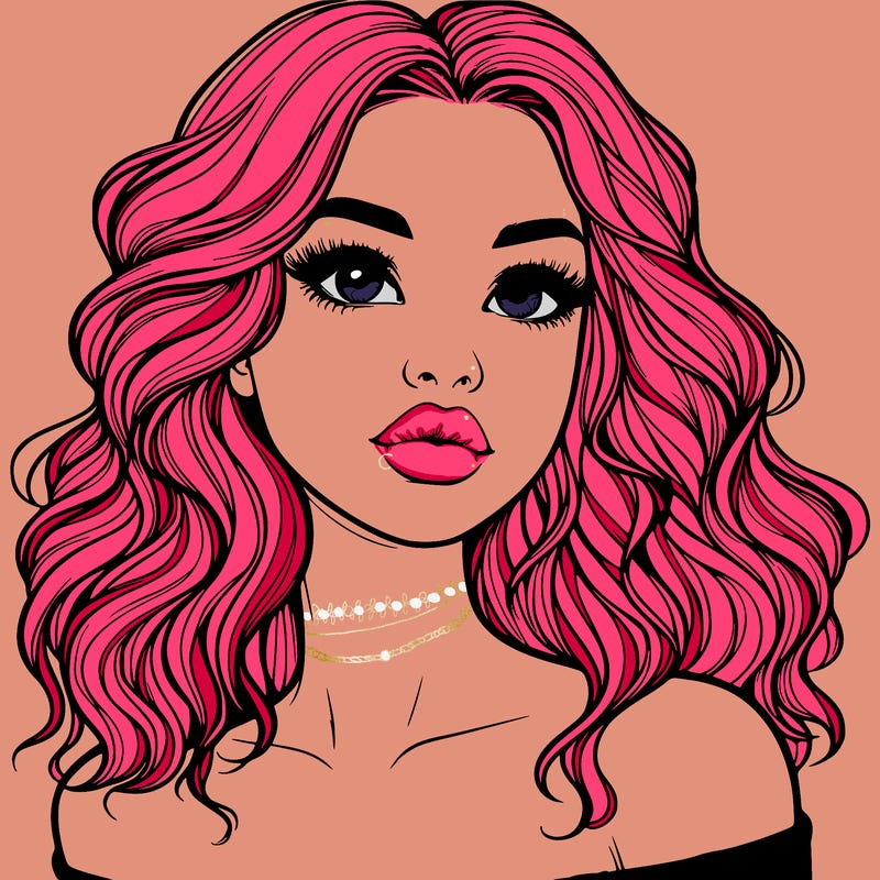 realistic girl with wavy hair and lips