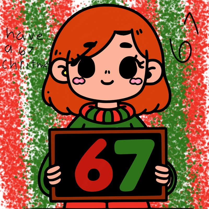 a girl holding a sign that says 67