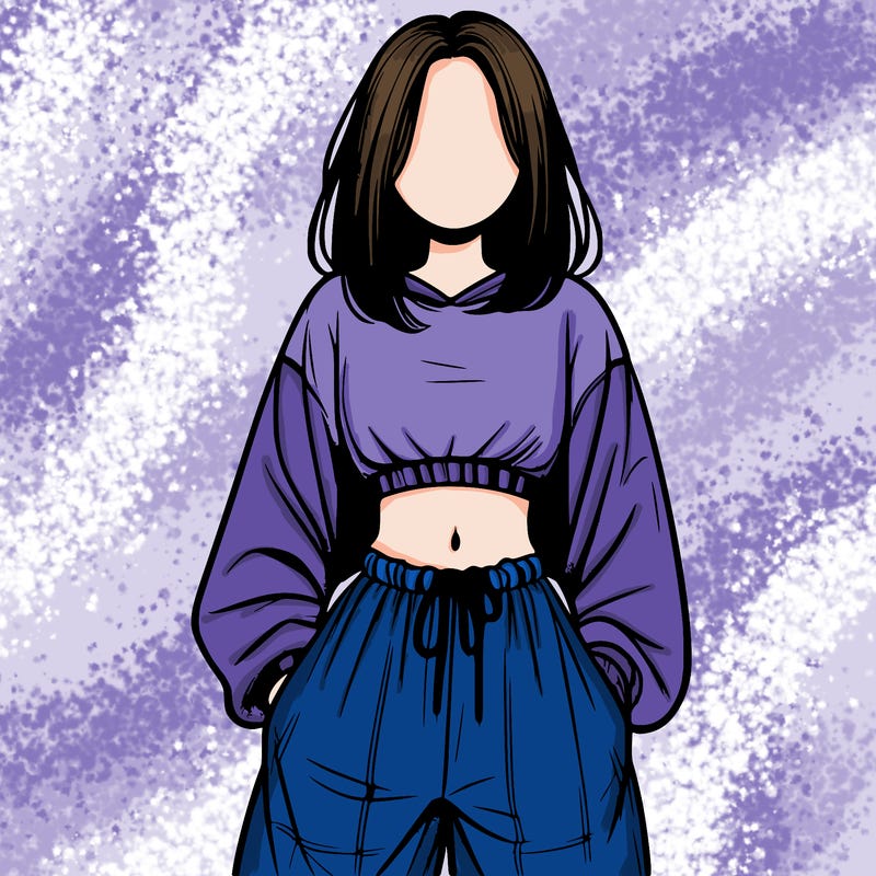 realistic girl faceless with baggy pants and a crop top