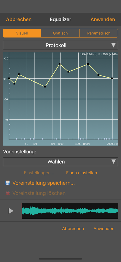 WavePad Musik & Audio Editor - Herramienta de ecualización del editor de audio WavePad con gráfico de frecuencias.
