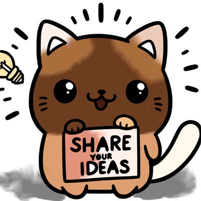 a cute cat saying share your ideas
