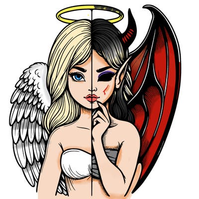 realistic angel half demon