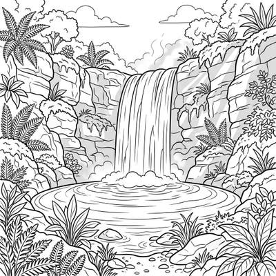 Immerse yourself in the breathtaking beauty of a punchbowl waterfall with this exquisite coloring page. Discover intricate details of cascading water, lush foliage, and rocky landscapes, ready for your creative touch.