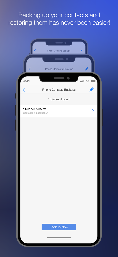 Benutzeroberfläche zum Sichern und Wiederherstellen von iPhone-Kontakten in der Cleanup Duplicate Contacts App