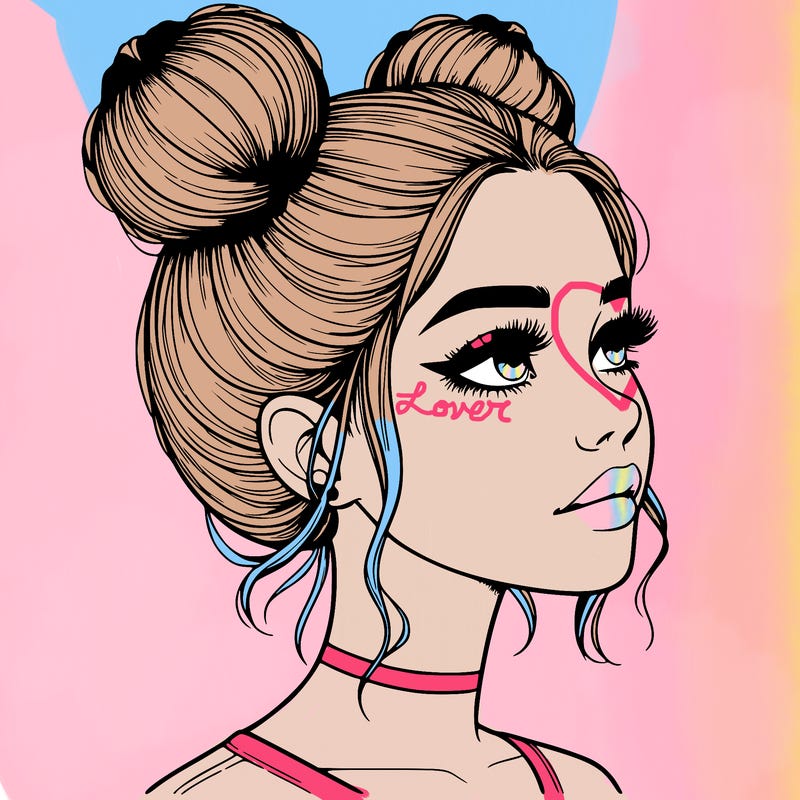 realistic girl with buns on the top of her head